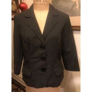Spense Black Polka Dot Blazer Jacket with Pockets Buttons Closure Size Large